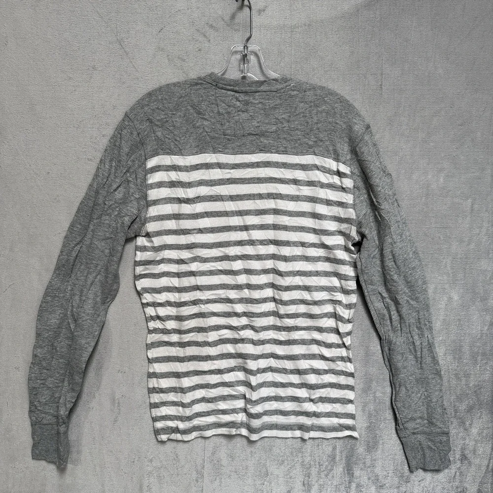 Banana Republic Shirt Mens Small Gray White Striped Thermal Long Sleeve Crewneck